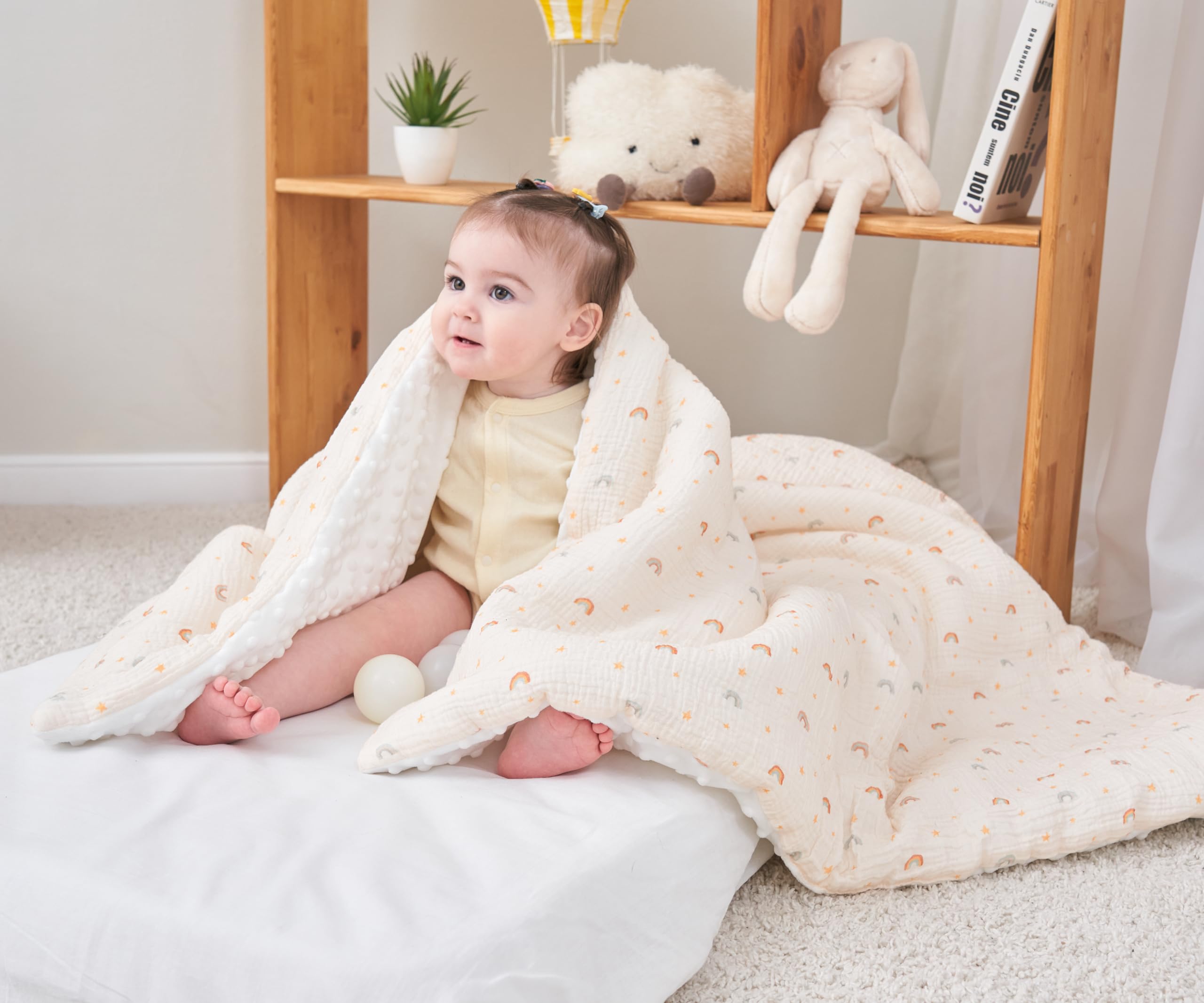 Baby and Toddler Blanket in Muslin Cotton and Soft Minky Oeko Tex, 75x100 cm, Thick Cot Blanket Polyester Filling, Comfort - Image 3