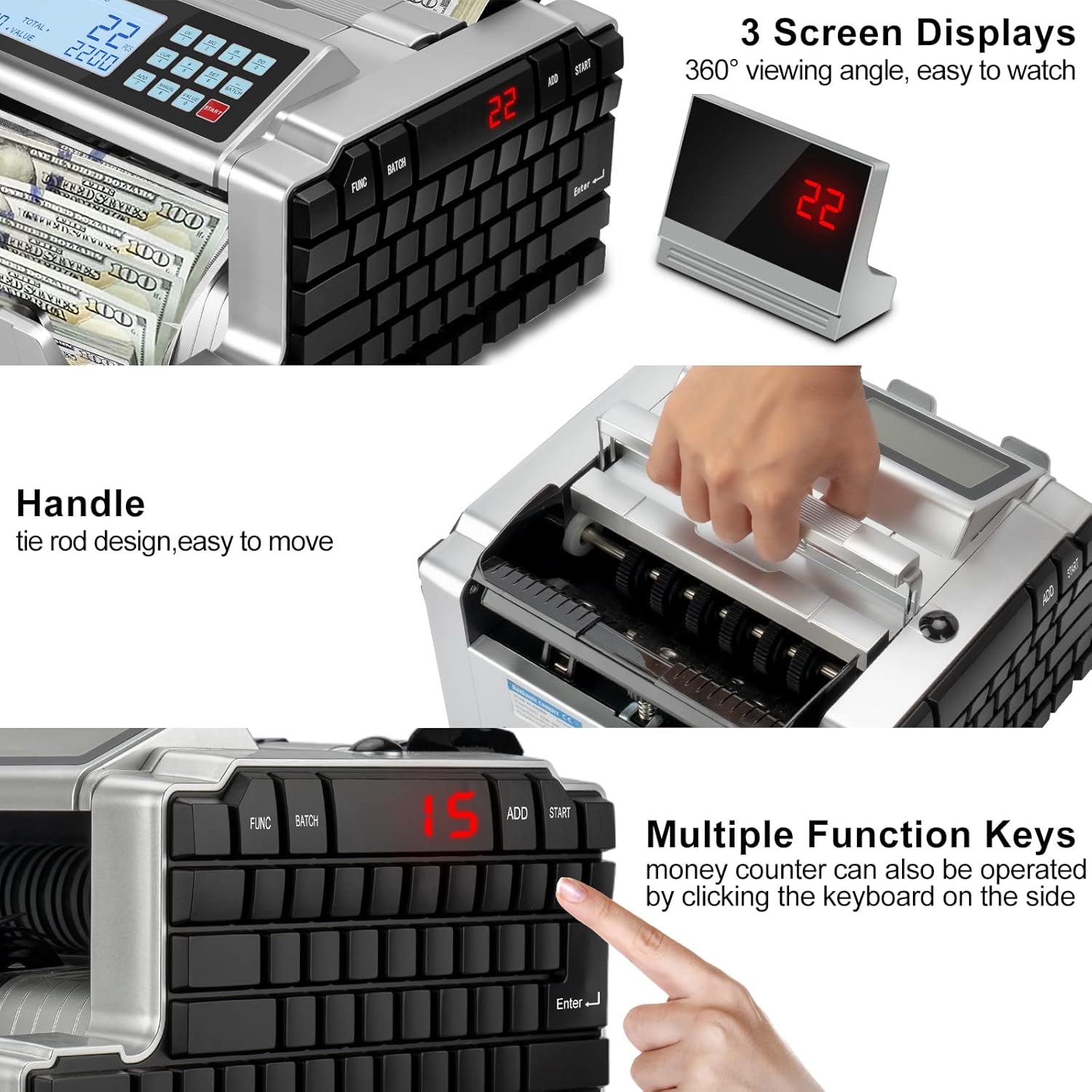 Money Counter Machine, DURFICST Bill Counter with UV/MG/IR/DD Counterfeit Detection, with Value, Count, Add and Batch Modes - with Large LCD Display & Fast Counting Speed 1000 Bills/min : Office Products