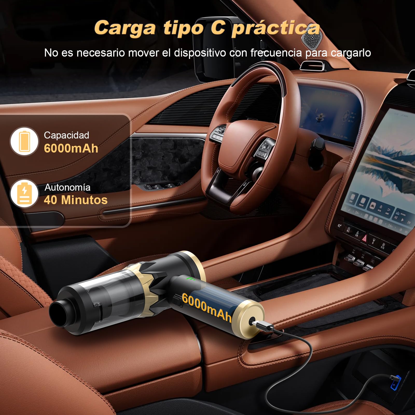 Robofun Aspiradora de Mano 4 en 1 sin Cable, 25000Pa, Motor sin escobillas, Vaciado con botón, para Coche, hogar, sofá, Oficina, pelos de Mascotas