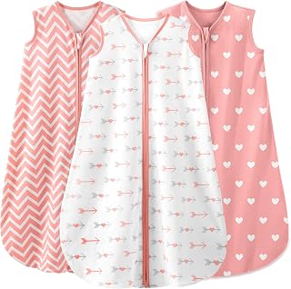 Yoofoss Baby Sleep Sack 6-12 Month 0.5TOG 100% Organic Cotton 2-Way Zipper | Wearable Blankets Toddler Sleeping Sack 3 Pack, Comfy Soft Lightweight