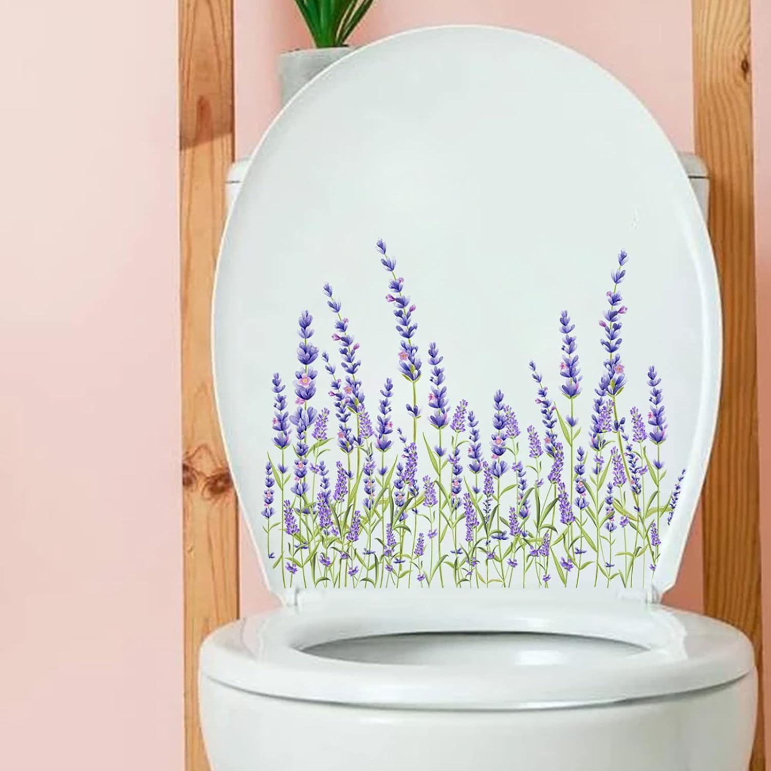 Purple Plant Leaves Flowers Toilet Lid Stickers, Removable Self-Adhesive Colorful Stickers Restroom Art Decoration Toilet Seat Sticker for Bathroom Cistern Decor Toilet Lid Decals Bathroom Accessorie
