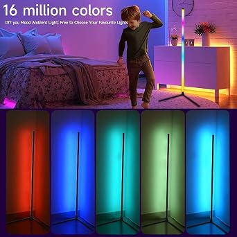 Corner Floor Lamp, 120cm Smart RGB LED Floor Lamp with App Remote Control, Music Sync, DIY Mode, Timer, 16 Million Colour Changing Standing Lamp, Dimmable Mood Lighting for Room [Energy Class A]