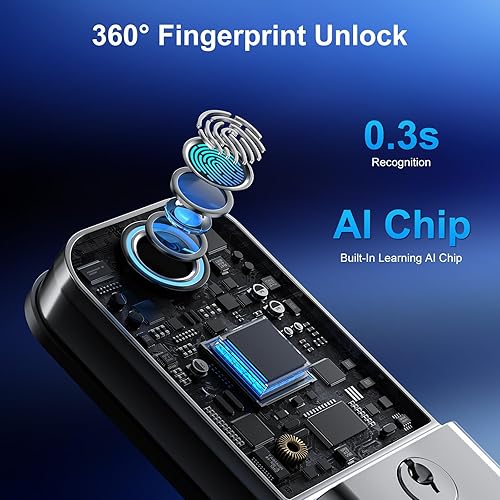 Miniatura 5 de Cerradura de puerta inteligente, entrada sin llave cerrojo de huellas dactilares UYF WiFi con mango y puerta de enlace, cerraduras de teclado