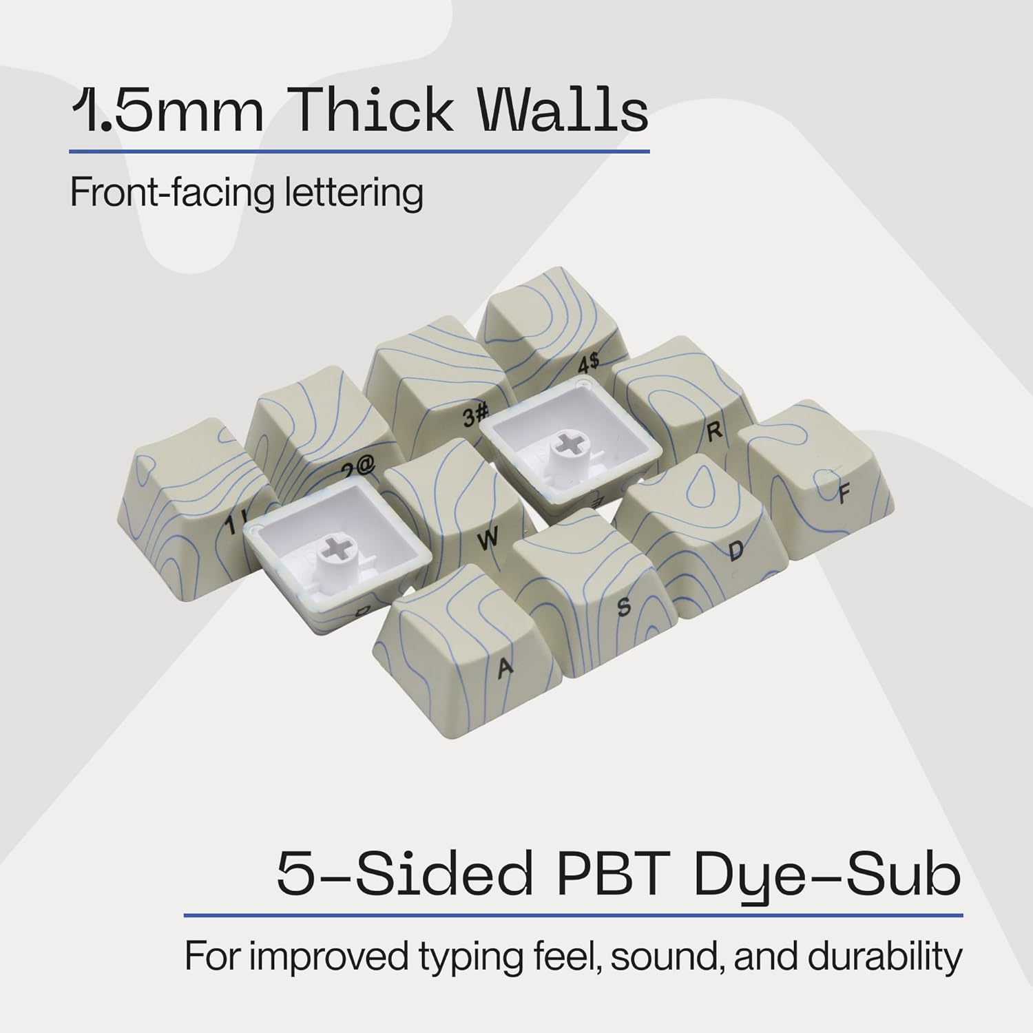 Higround Seafoam Topograph PBT Dye Sub Keycaps for Mechanical Gaming Keyboards, Full 123 Key Set, Cool Custom Side Print Keycaps for Cherry MX Switches, OEM Profile, ANSI ISO Support, US Layout