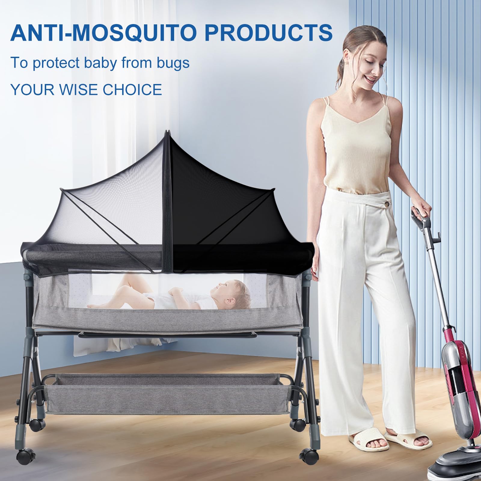 Koomuao Mosquito Net for Cradle Universal Size, Protects from Mosquitoes, Ants, Spiders & Flying Insects, Double Zipper - Image 4