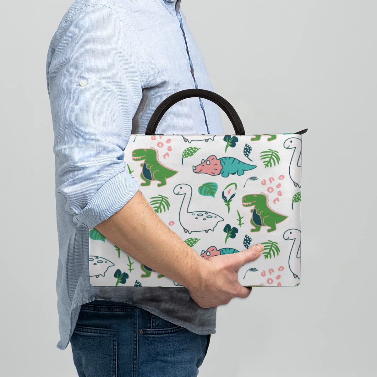 Uroczy pokrowiec na laptopa Kawaii Dino na 13-16 cali zabawny dinozaur ręka torba na laptopa teczka listonoszka torba do przenoszenia dla kobiet mężczyzn dzieci chłopców dziewcząt