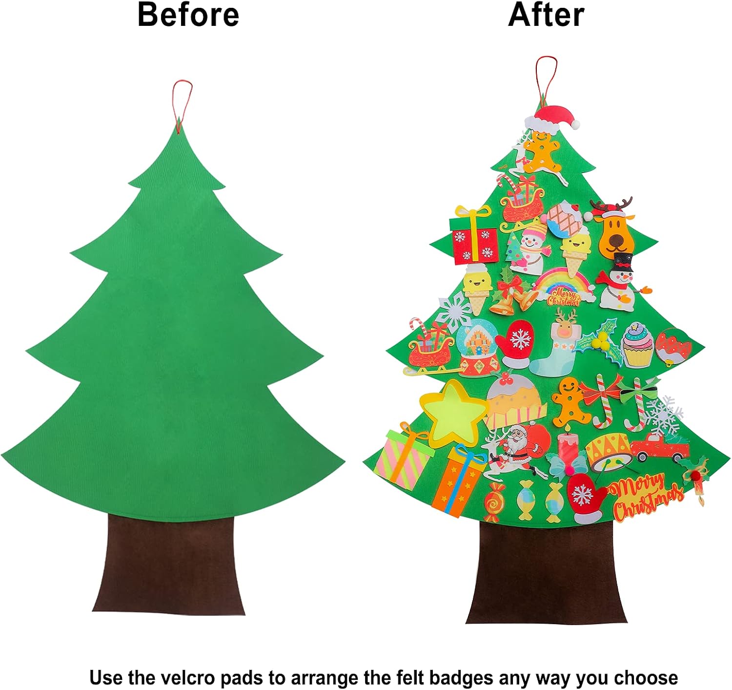 Felt Christmas Tree - 3.5 FT DIY Felt Christmas Trees for Toddlers with 38 Pcs Detachable Ornaments, Xmas Felt Christmas Tree for Kids with Hanging Rope, New Year Door Wall Hanging Decorations