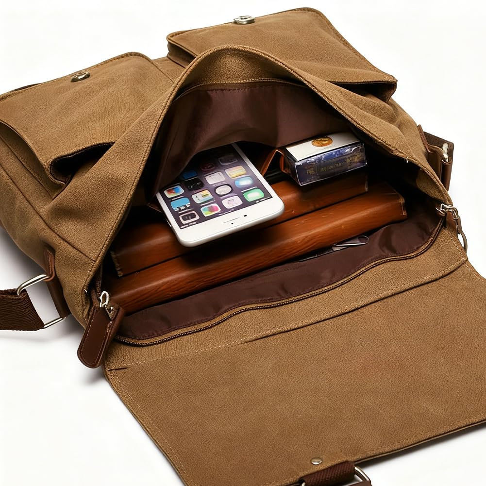flintronic Umhängetasche, Vintage Canvas Schultertasche Herren Damen, Aktentasche Laptoptasche mit Verstellbarem Schultergurt für Schule und Arbeits, für Männer und Frauen