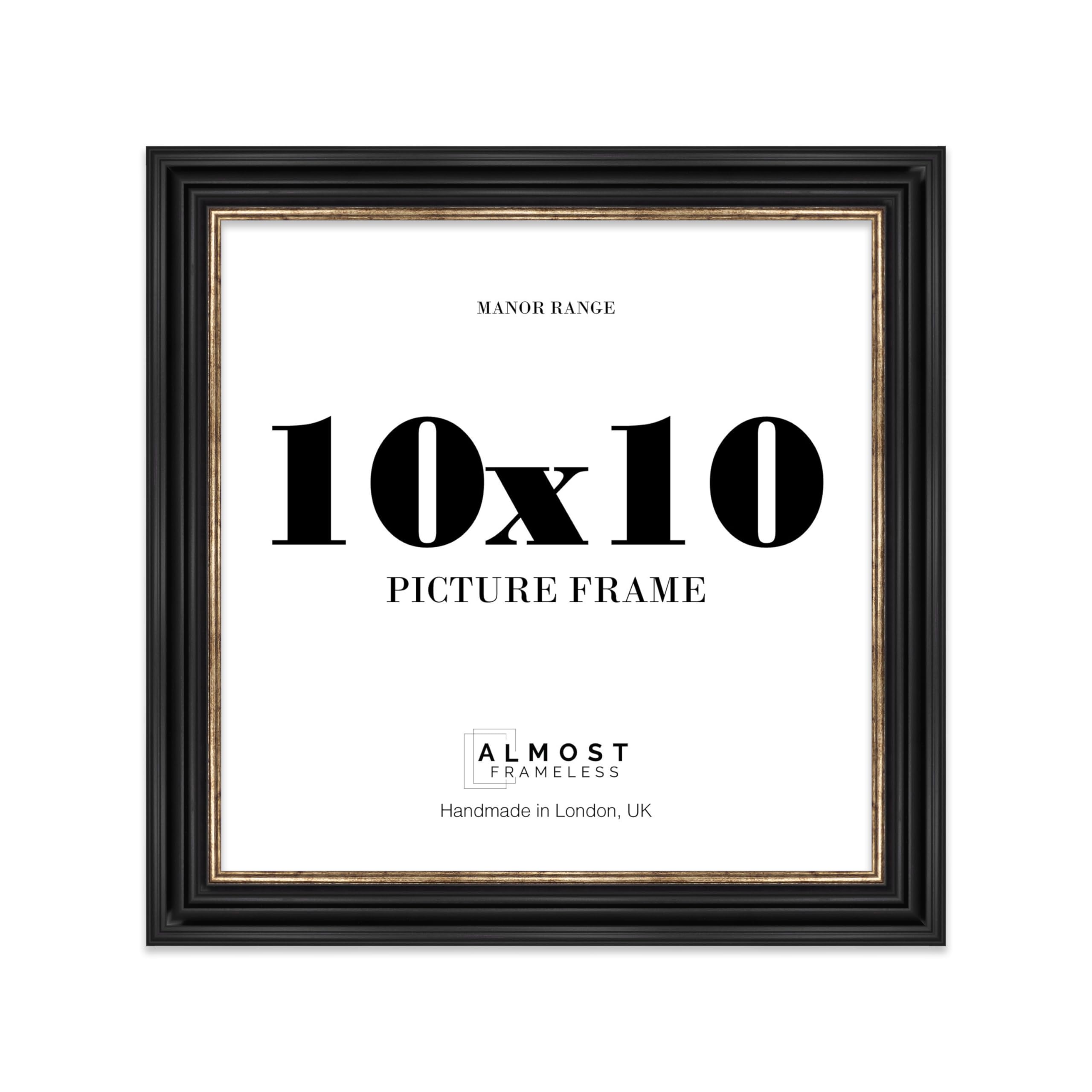 10x10 Picture Frame, Display 10x10 Pictures (25.4 x 25.4cm) - Black & Gold Vintage 42mm Edge Frame for Home Décor - 1 Pack