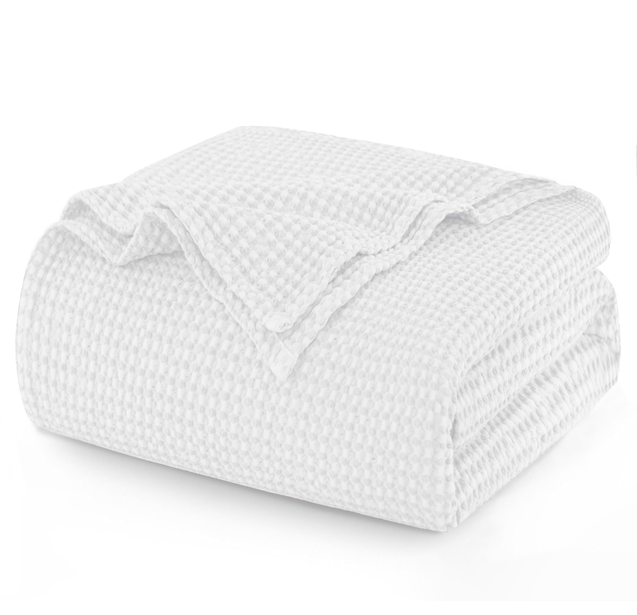 Talasily 100% Cotton Waffle Blanket Throw Blanket for Sofa - Queen Size Blankets for Bed, Soft Lightweight Breathable Bed Blanket, Home Decor Gift Blanket 220 x 240cm, White