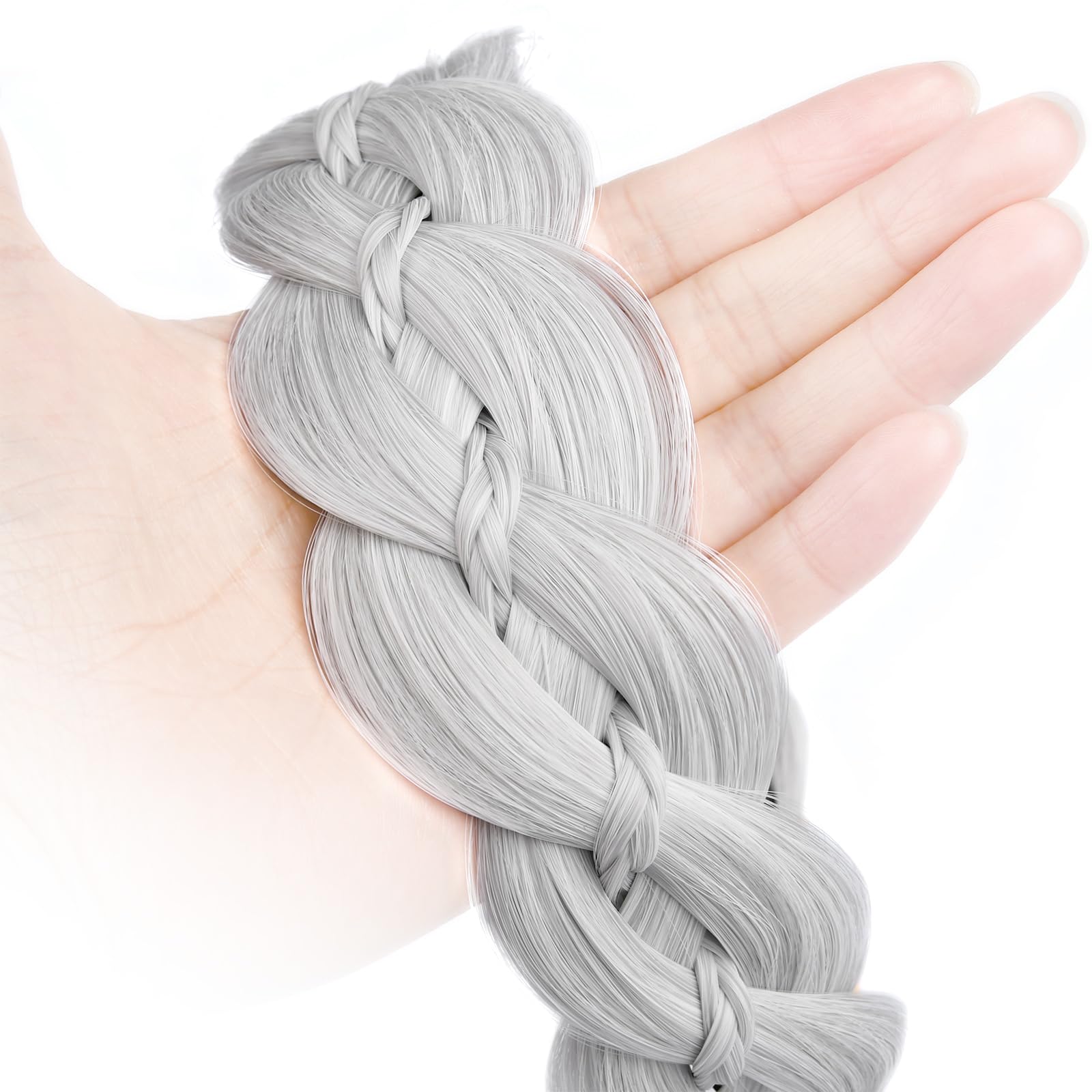 GLEDOLA Wide Braided Headband with Teeth Synthetic Hair Plaited Headband High Elasticity Braids Hair Band Hairpiece for Girls Women (White Gray - Image 3