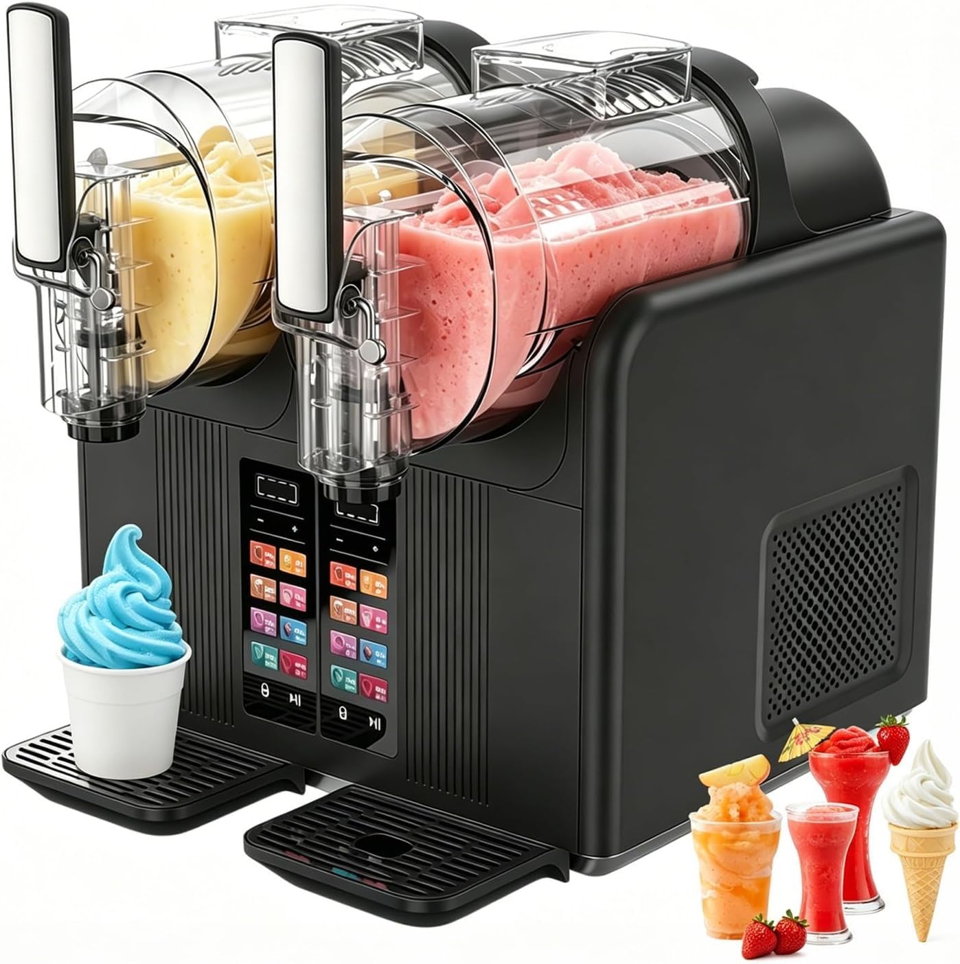 Máquina Comercial Para Granizados, Dispensador De Bebidas Congeladas Con Doble Depósito Y 7 Programas Preestablecidos, Enfriamiento Rápido De 430 W, Para Cocinas Domésticas, Bares(Black)