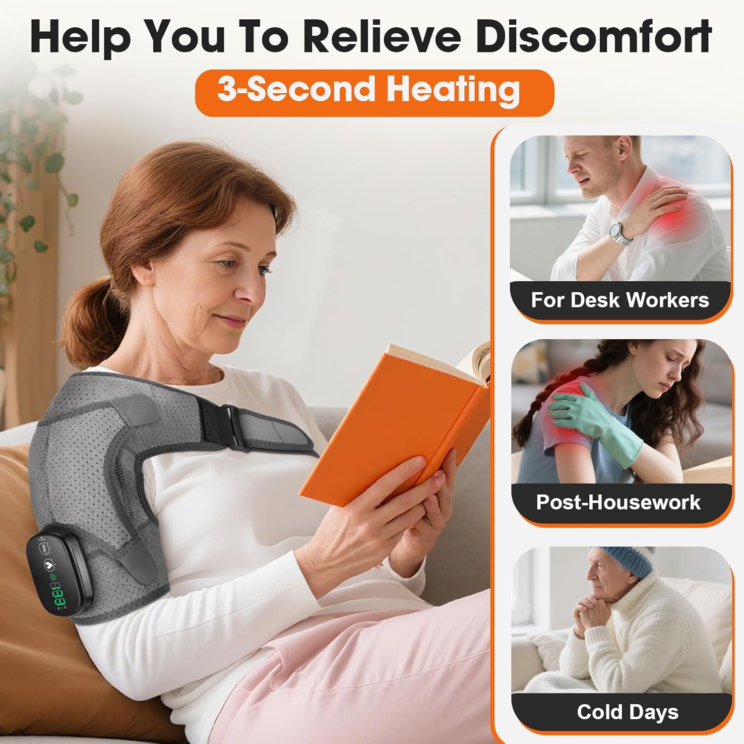 Cordless Shoulder Heating Pad, Shoulder Massager for Pain Relief Deep Tissue, Heated Shoulder Wrap with Massage, Heated Shoulder Brace for Rotator Cuff(Gray)