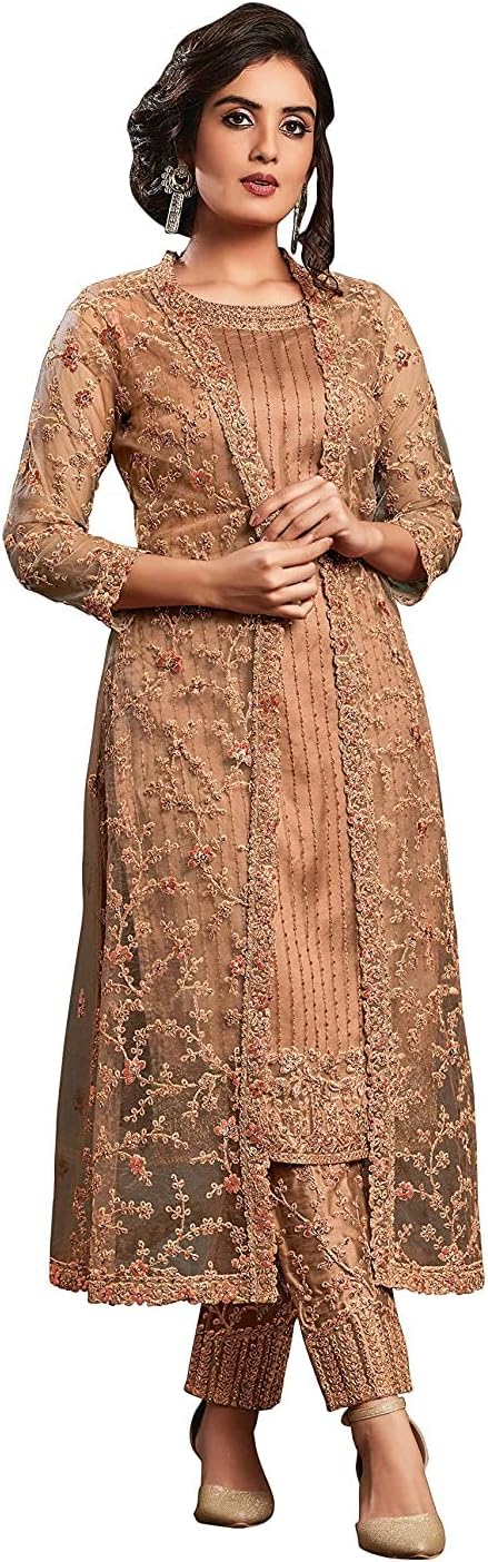Indian Salwar Kameez for Women Embroidered Long Jacket Style Suit with Pant & Inner Bollywood Style Anarkali Set