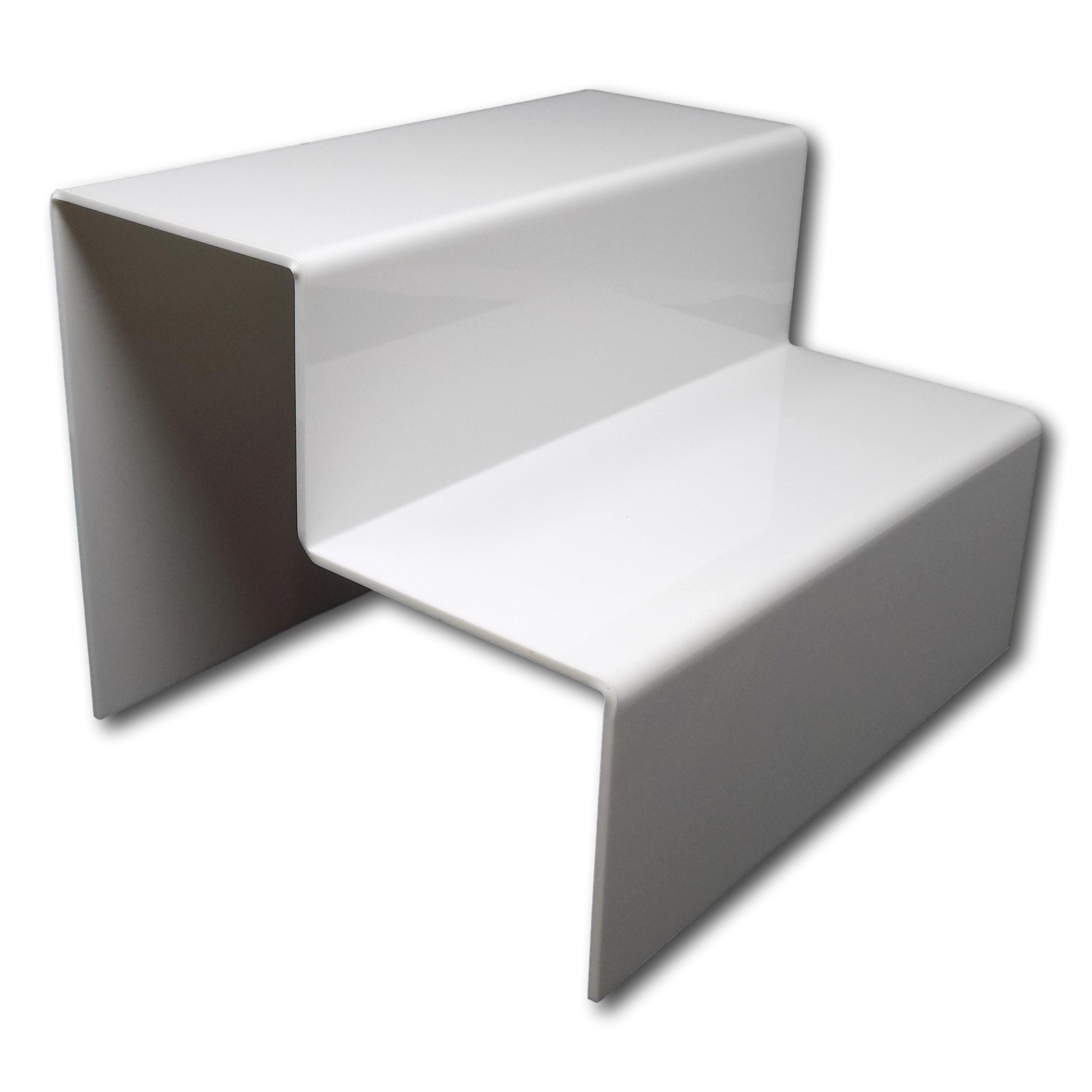 Eposgear White Two Step Tier Clear Or Coloured Acrylic Plastic Retail Riser Counter Display Stands - Perfect For Shops, Stalls, Ornaments, Models Etc (, Large)