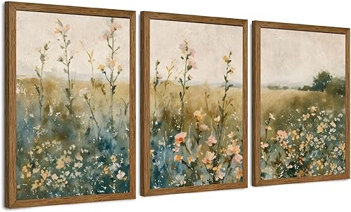 AVECCO 3 piezas de arte de pared enmarcadas vintage con flores silvestres, arte floral natural, decoración de pared, impresiones de arte botánico