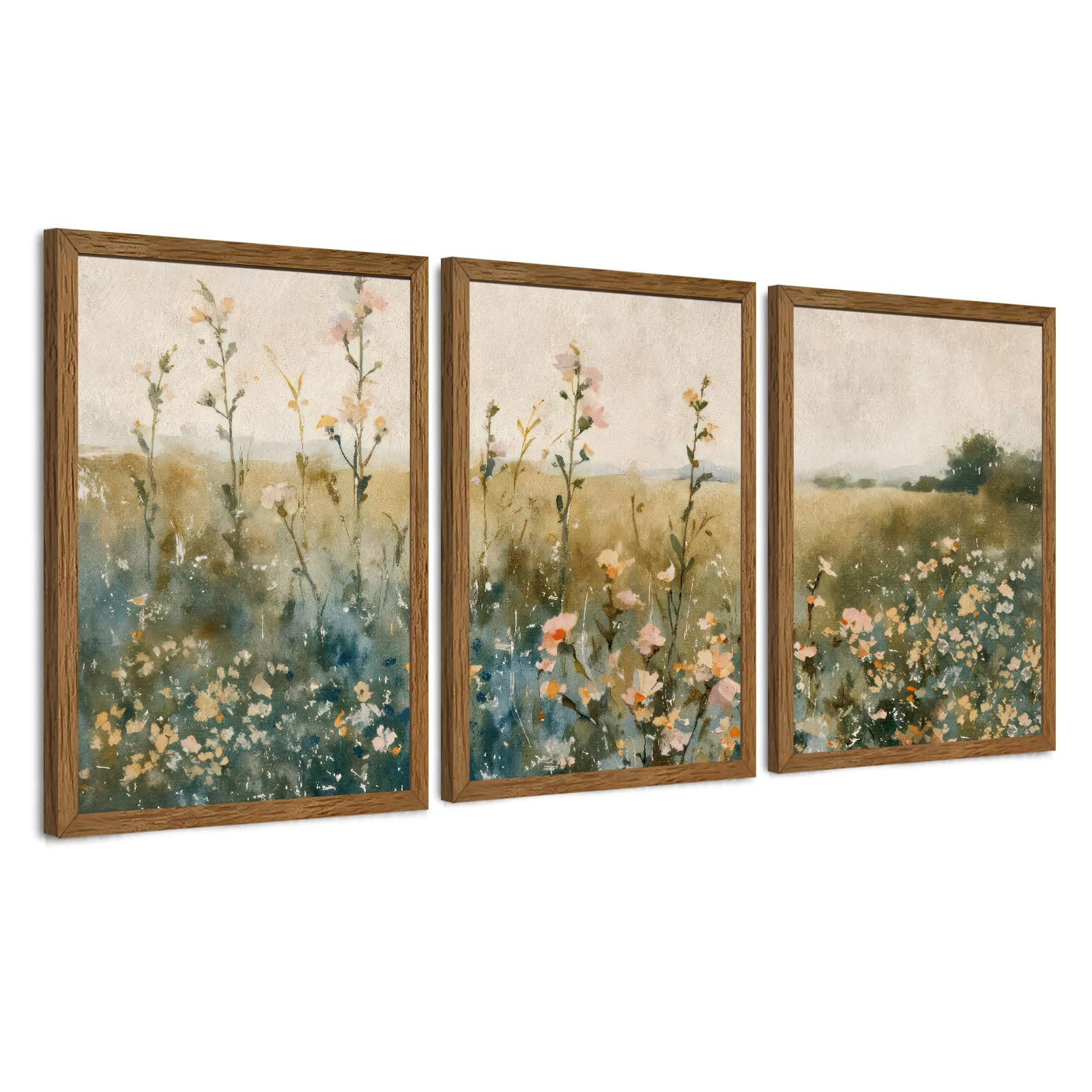avecco 3 pieces framed vintage wildflower canvas wall art, nature floral artwork wall decor, rural botanical art prints for bedroom living room office home decoration ready to hang 12x16 inch