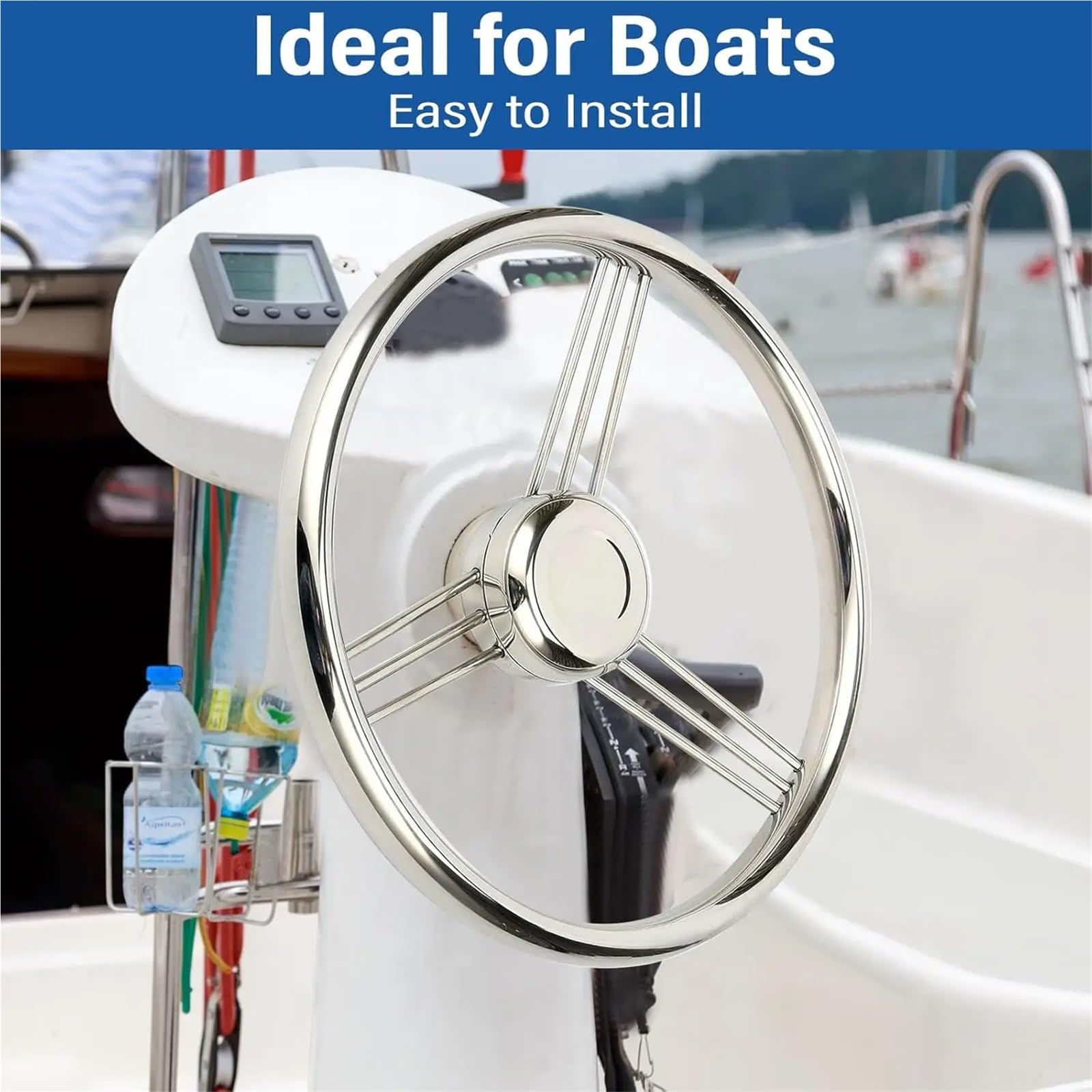 Steuerrad für Schiffe 13,5 Zoll 9-Speichen-Edelstahl-Bootslenkrad – 10 Grad for Marine-Yacht für Boote