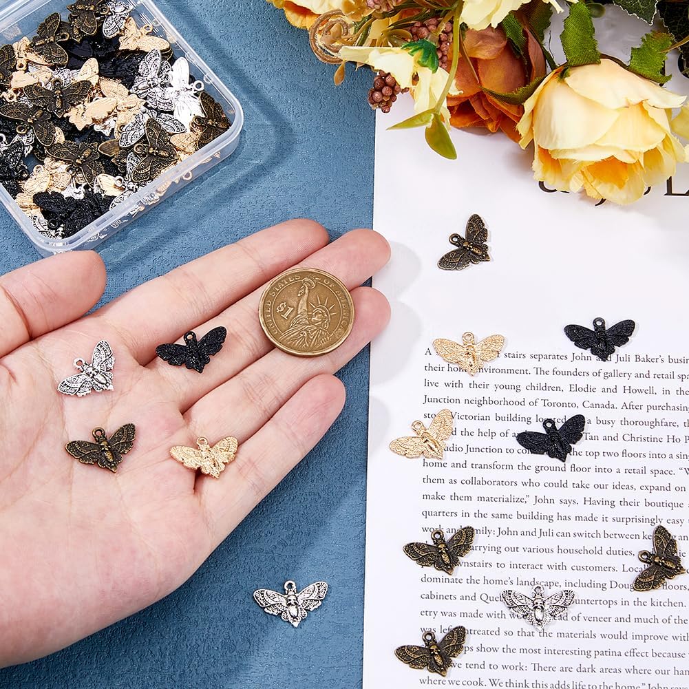 SUPERFINDINGS 80Pcs 4 Colors Moth Skull Charms Moth Gothic Pendants Skeleton Head Moth Insect Charm Tibetan Style Alloy Pendants Halloween Butterfly Charms for Jewelry Making DIY Crafts - Image 3