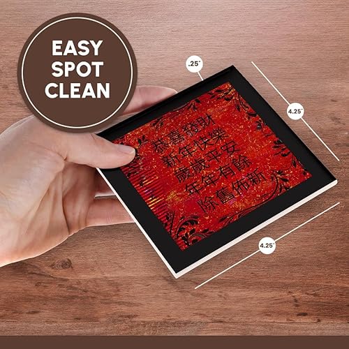 Vista 14 de 3dRose Saludos de año nuevo chino, rojo y negro, marco de hojas - posavasos suaves, juego de 4 (CST_220551_1)