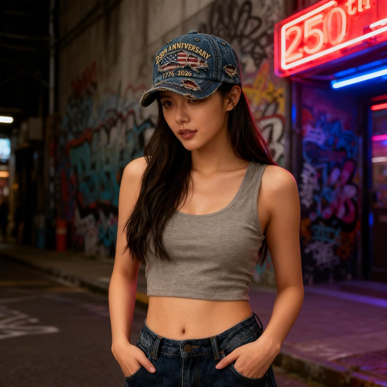 250 Anniversary USA Hat,Patriotic Baseball Cap 1776-2026 - Adjustable USA Retro Denim Baseball Cap - Image 7