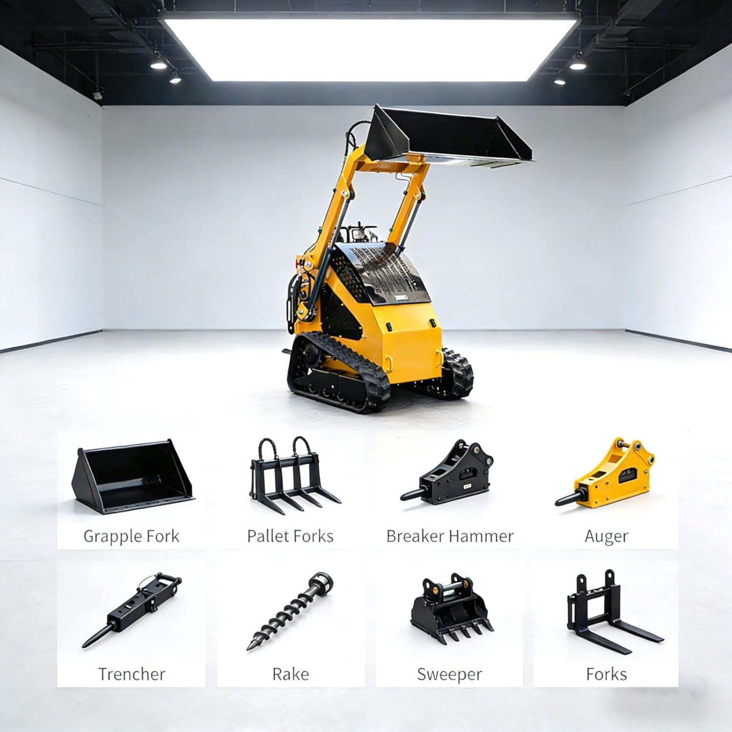 Mini Skid Loader with Wide Bucket, Compact Skid Steer for Soil Moving Snow Clearing and Garden Maintenance