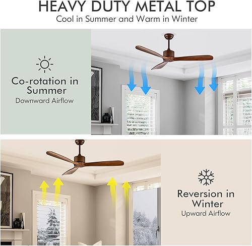 Miniatura 3 de COSTWAY Ventilador de techo de 52 pulgadas con control remoto, moderno ventilador de techo de granja con motor de CC reversible, temporizador de 1 a