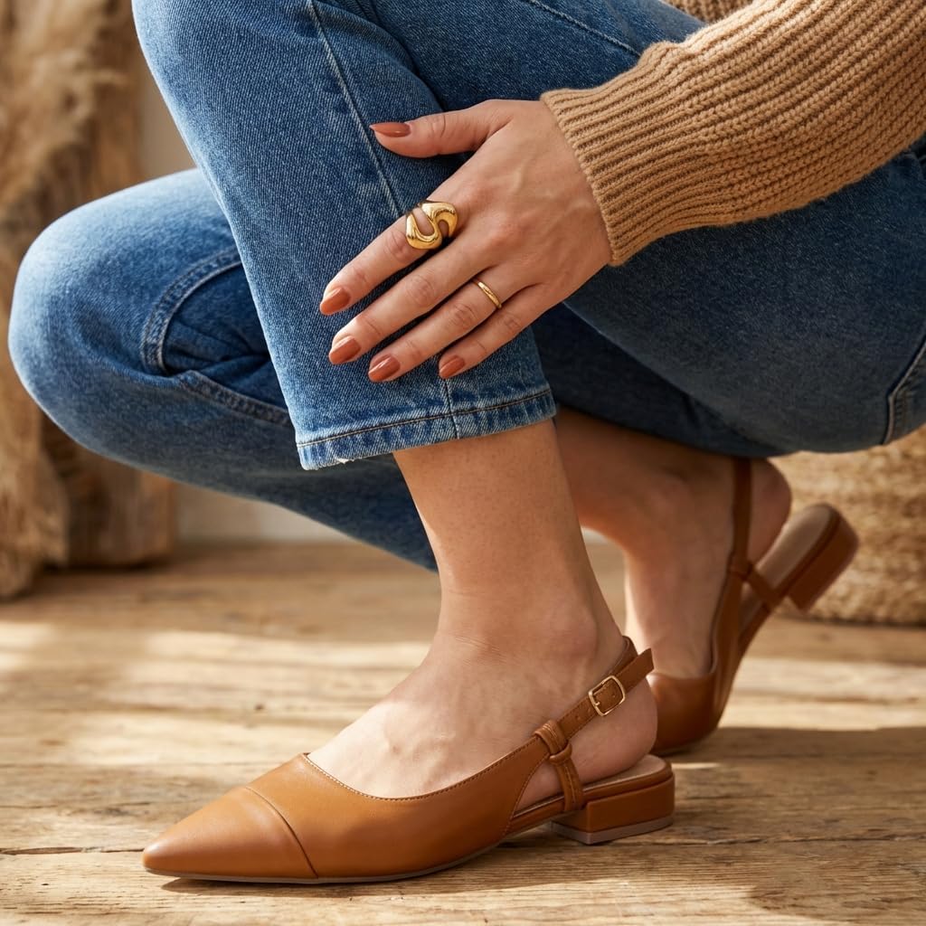 CUSHIONAIRE Women's Forever Pointed Toe Sling Back Dress Shoe +Memory Foam, Wide Widths Available, Cream Smooth - Image 5