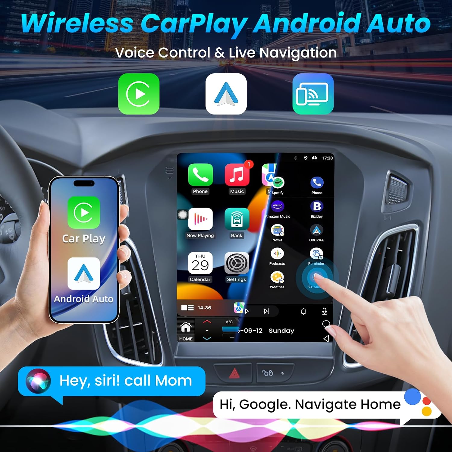 [8Core 4+32] Car Radio Stereo for Ford Focus 2012-2018: 9.7 Inch Touch Screen Head Unit Replacement 5GWIFI Wireless Carplay Android Auto Bluetooth5.0 GPS FM Backup Camera SWC Mic