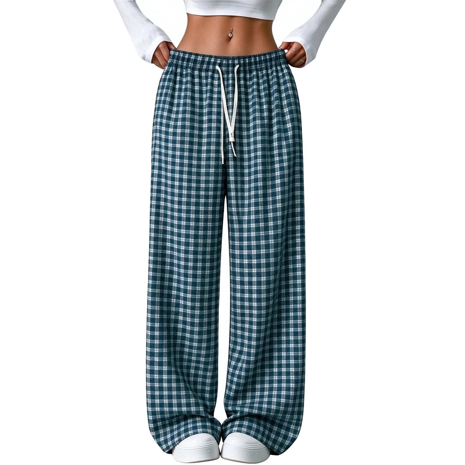 Plaid Pajama Pants Women Lounge Wide Leg Sleep Pant Drawstring Elastic Waist Lightweight Pj Bottoms Cute Trouser