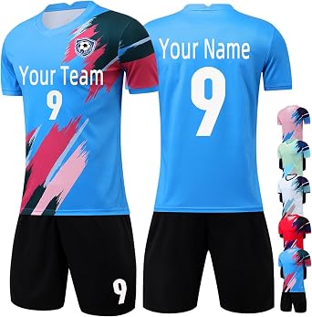 OPUTWDF Personalized Kids Boys Youth Soccer Jersey Soccer Uniform with Team Logo Name Soccer kit