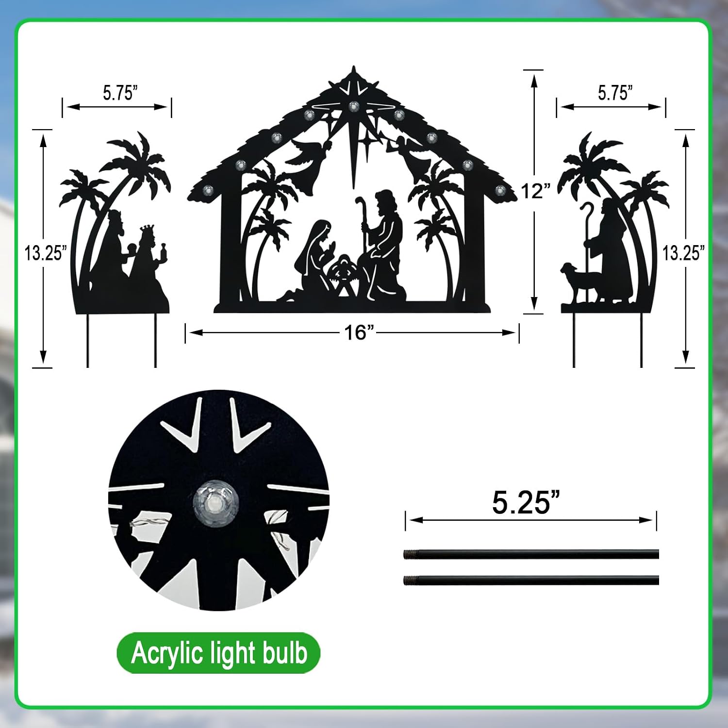 Solar Nativity Scene Outdoor,3Pack Lighted Outdoor Christmas Decorations,Metal Silhouette Nativity Set Outside for Yard Garden Stake