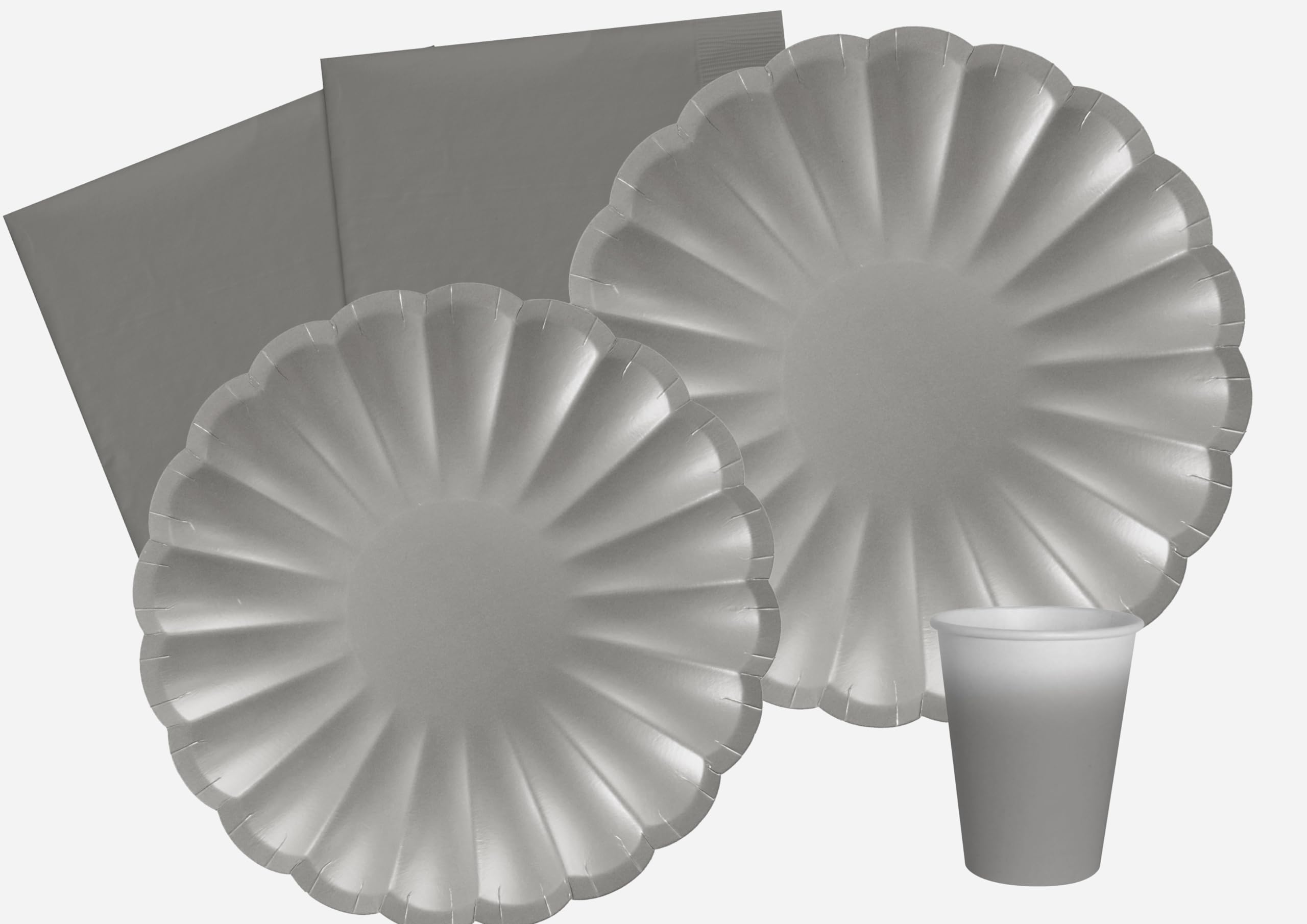 Ciao AZ157 Party Tableware Set Flower Shape for 8 people (44 pcs: plates, cups, napkins) in compostable paper, silver