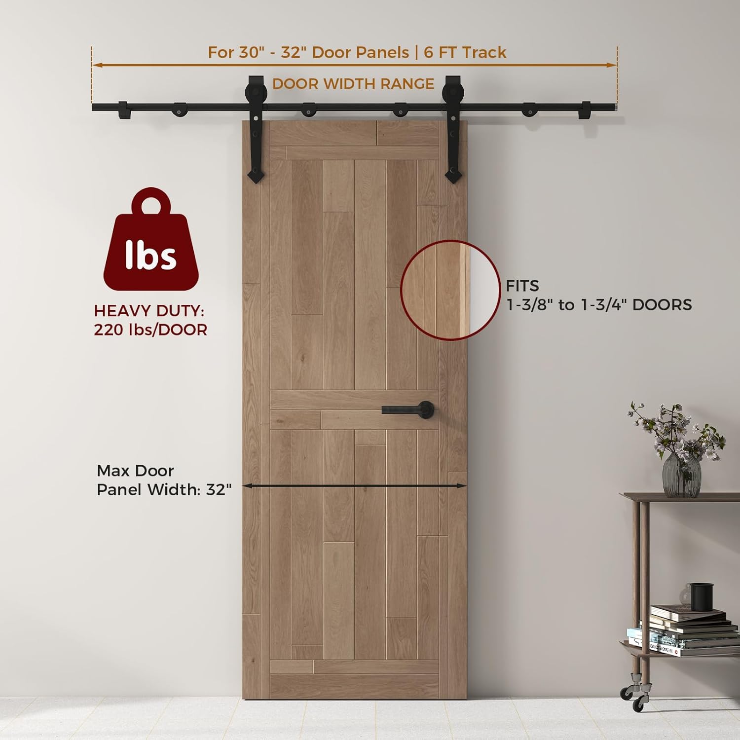EVLIQUIL Barn Door Hardware kit, 6 FT Barn Door Track, Sliding Door Hardware kit Cylindrical, Smooth, Quiet & Heavy-Duty Sturdy, Easy to Install, Fits 36" Wide Panel
