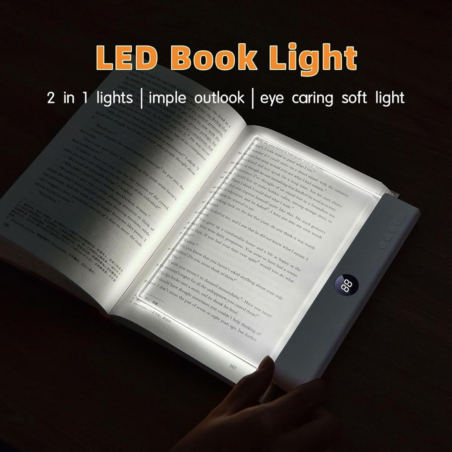 Book Light - Clip On Book Light, Smart LED Night Reading Lights, 3-Modes Flat Clip Books Lamp, Rechargeable Flat Books Lights, Long-Lasting Night Reading Lamp for Bedroom Library Work Travel