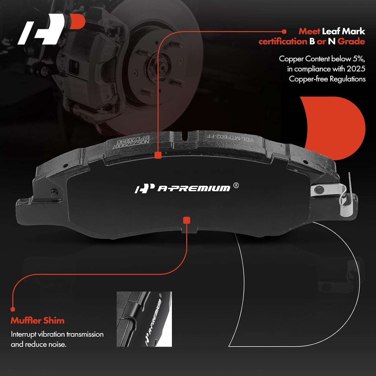 A-Premium Front Ceramic Brake Pads Set Compatible with Honda Odyssey 2018 2019 2020 2021 2022 2023, 4-Pack