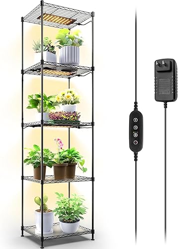 Miniatura 10 de Barrina Soporte para plantas con luces de crecimiento, estante para plantas de 6 niveles con 5 paneles de luz de crecimiento ultrafino de espectro