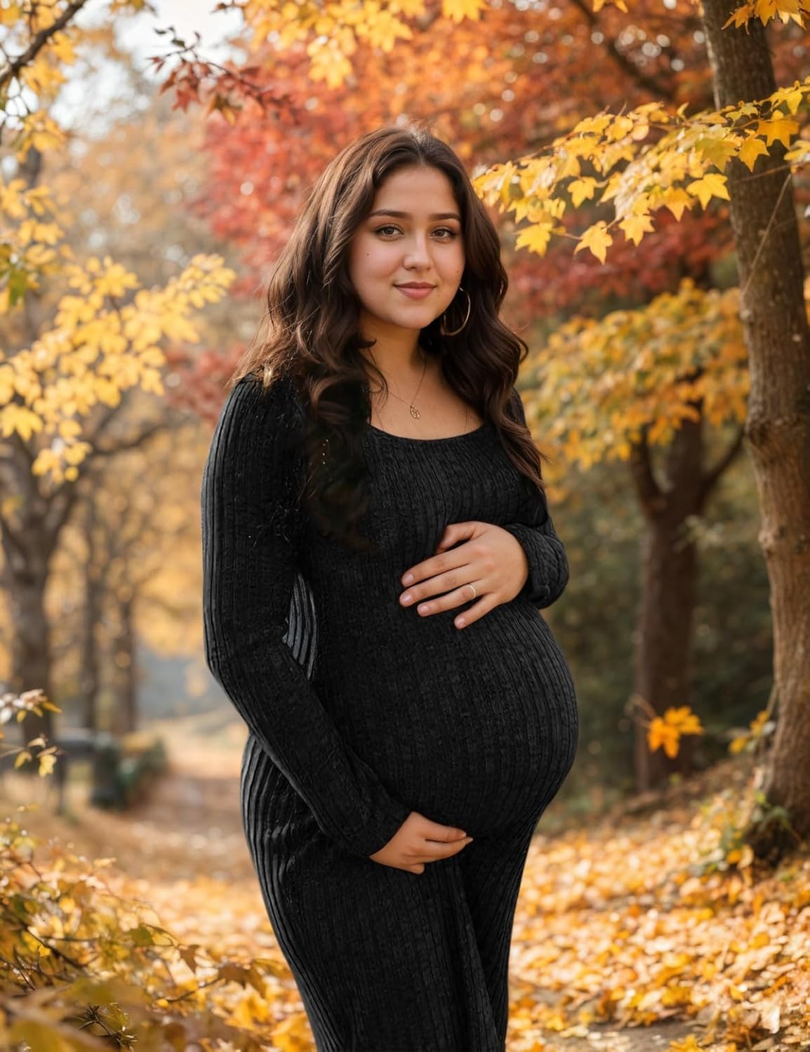 Long Sleeve Maternity Sweater Dress for Fall Winter, Knit Ribbed Maternity Bodycon Dress - Image 3