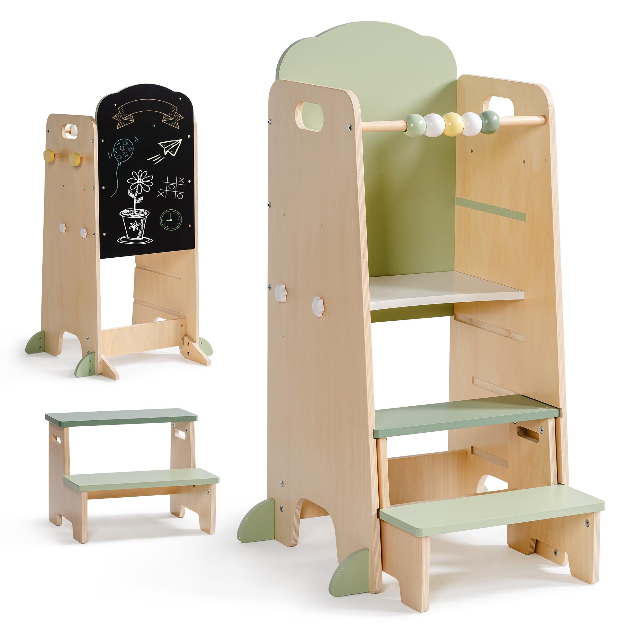 ROBUD Wooden Dollhouse Lights, 3 Levels, Includes Furniture and Stairs, Toy for Children from 3 Years