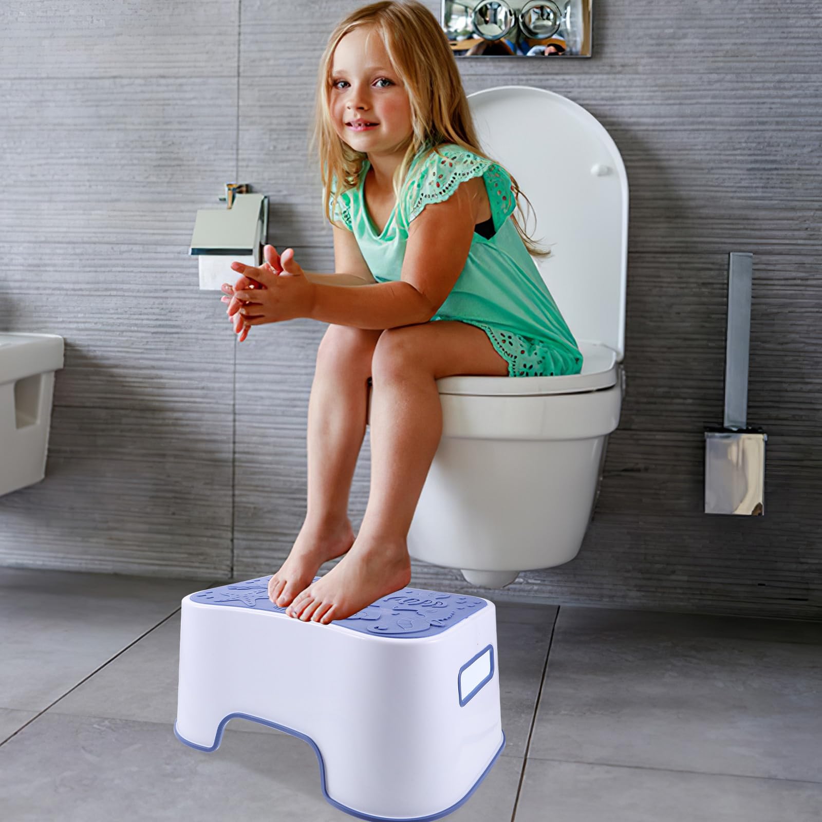 Blauer Kunststoff Fußhocker für Toilette aus Pp, Stabil | Trittschemel für Bad, Platzsparend und Leicht zu Reinigen, Eleganter Stil für Täglichen Einsatz