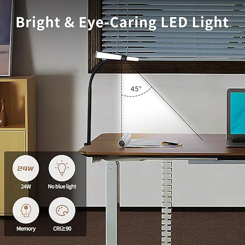 Miniatura 2 de Lámpara de escritorio LED para oficina y hogar, lámpara de doble cabezal de 24 W con clip, protección ocular, 5 modos de luces inteligentes,