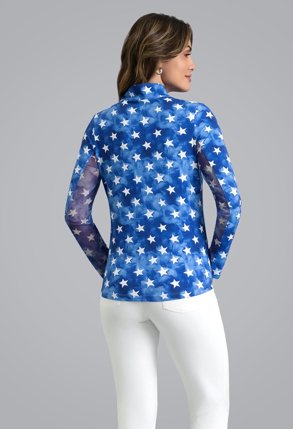 IBKUL UPF 50+ Sun Protection, Icefil Cooling, Moisture-Wicking American Dream Long Sleeve Mock Neck Top