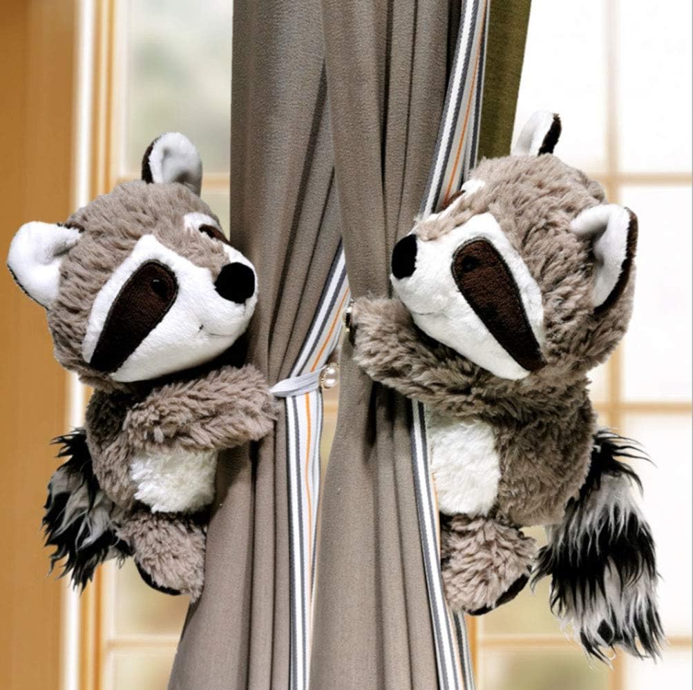 1 Pair Cartoon Curtain Tiebacks Raccoon Window Curtain Hook Curtain Clips Buckle Cute Animal Tieback Buckle Hook Fastener for Living Room Bedroom Curtain (Raccoons C)