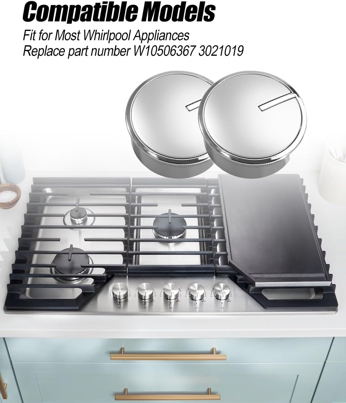 W10506367 Gas Range Burner Control Knob Fit for Whirlpool Ranges, Replaces WPW10506367 AP6022440 PS11755773 Stove Oven Knobs, 2Pcs