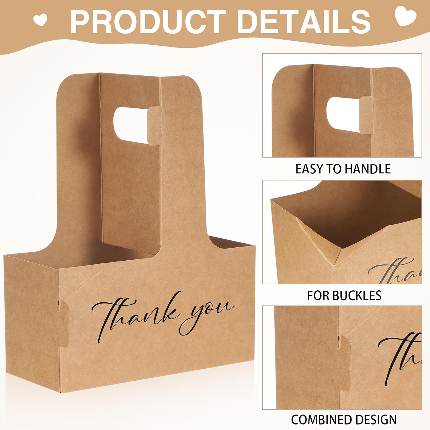 Tinlade 24 Pack 2 Cup Drink Carrier Thank You Gift Bags with Handle,Brown image 4