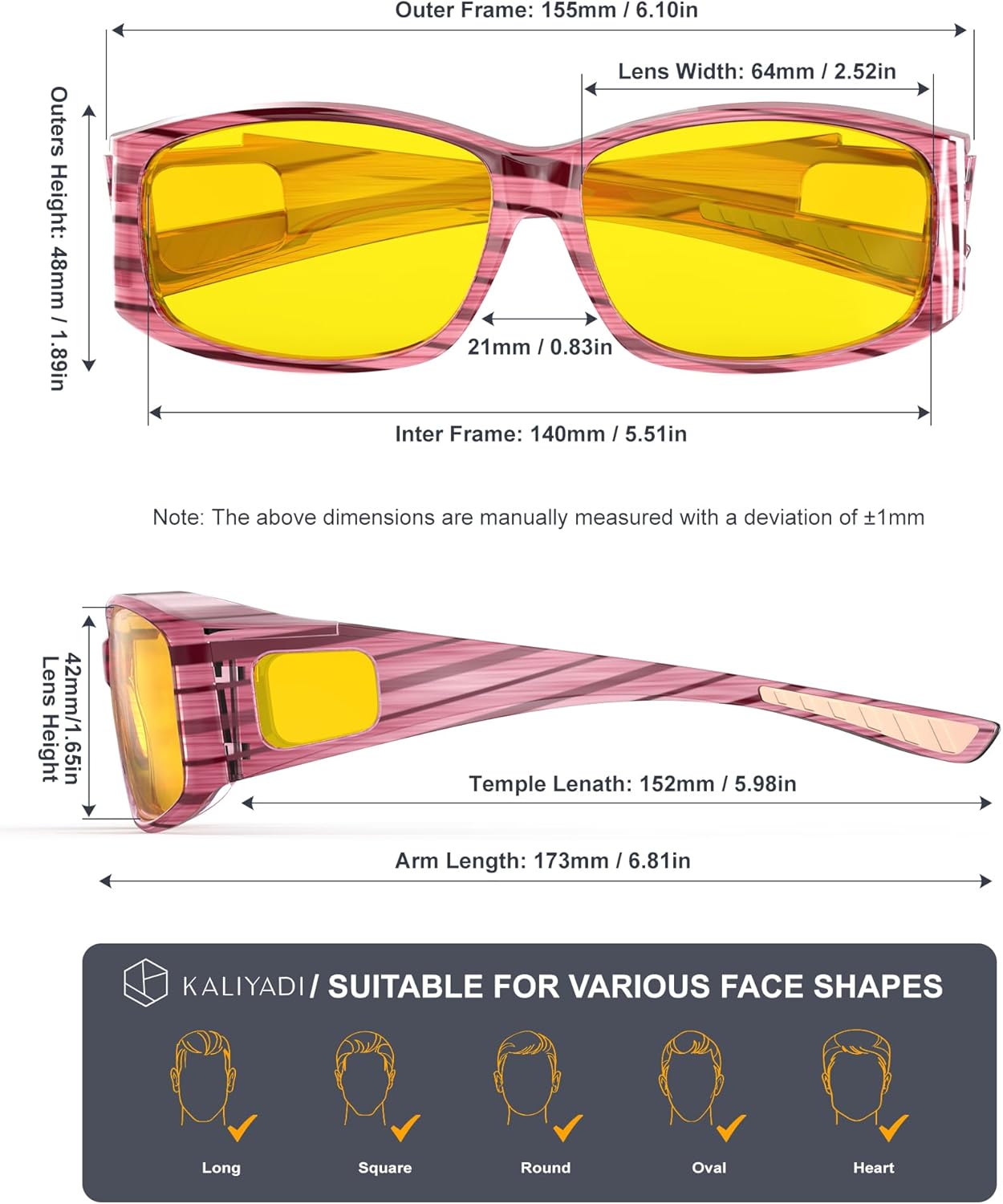 KALIYADI Fit-Over Night-Vision-Glasses for Women: Striped Anti Glare Night Driving Glasses for Men High Definition Lens - Image 3