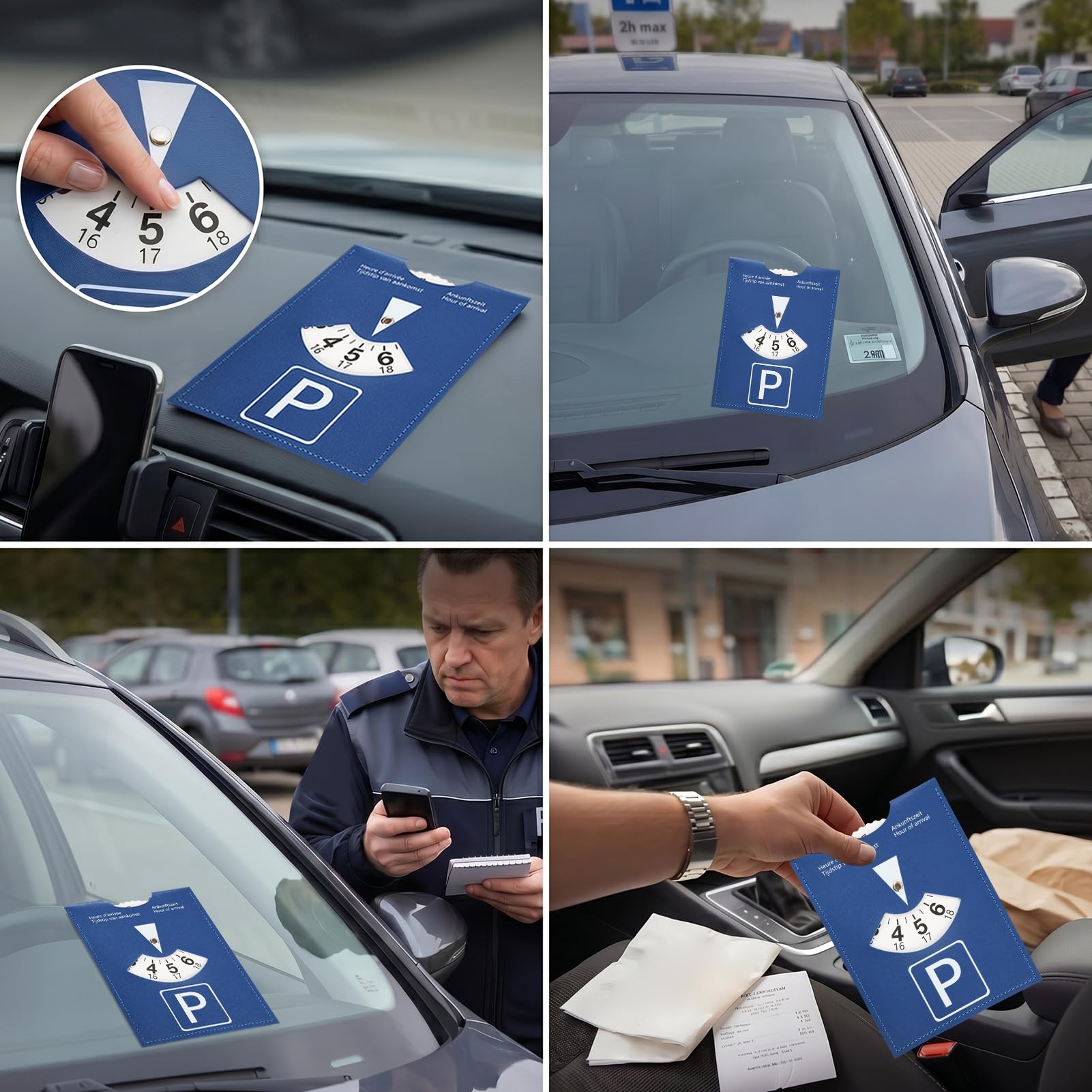 Disco horario Europeo de Lujo en Piel sintética, señalización de Tiempo para estacionamiento de Auto, Moto, Autocaravana, Dimensiones 11 x 15 cm