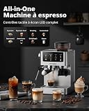 AIRMSEN Espresso Coffee Maker with Conical Grinder and Milk Steamer – 20 Bars, Programmable, Color Touch Screen, Cold Brew and American Compatible, Stainless Steel, 1.8L Tank - 2