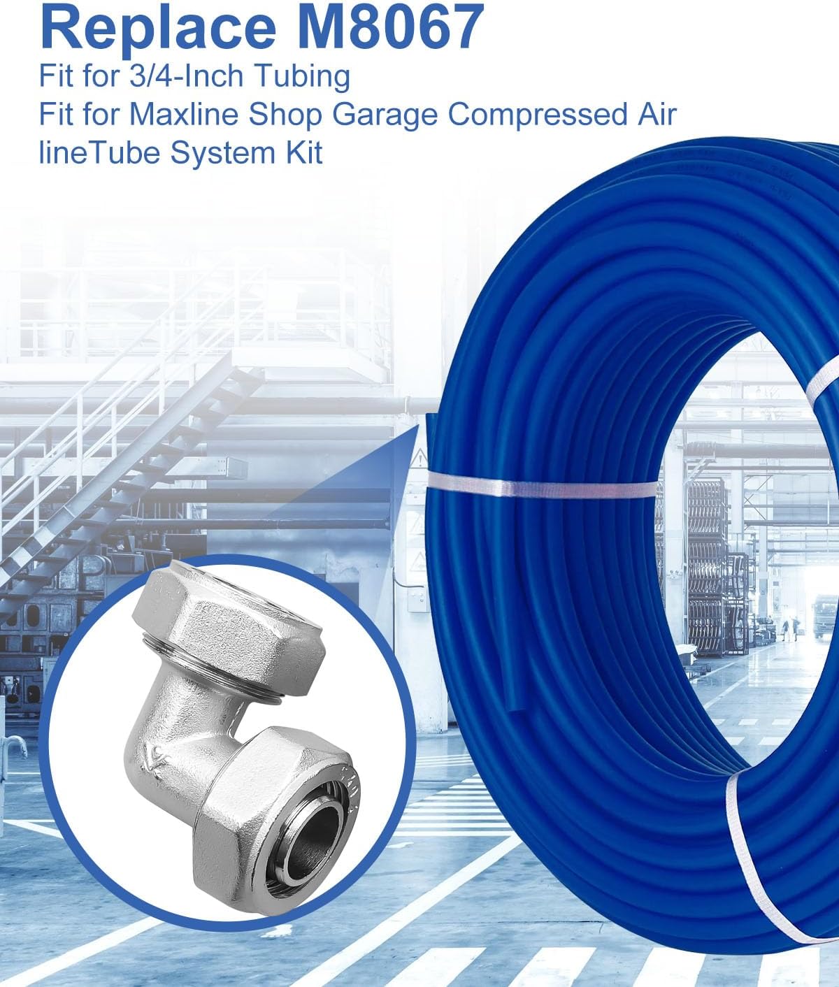 2Pcs M8067 Elbow Fitting Fit for Maxline Shop Garage Compressed Air lineTube System, Compressed Air Piping Equal Elbow for 3/4 Inch Tubing