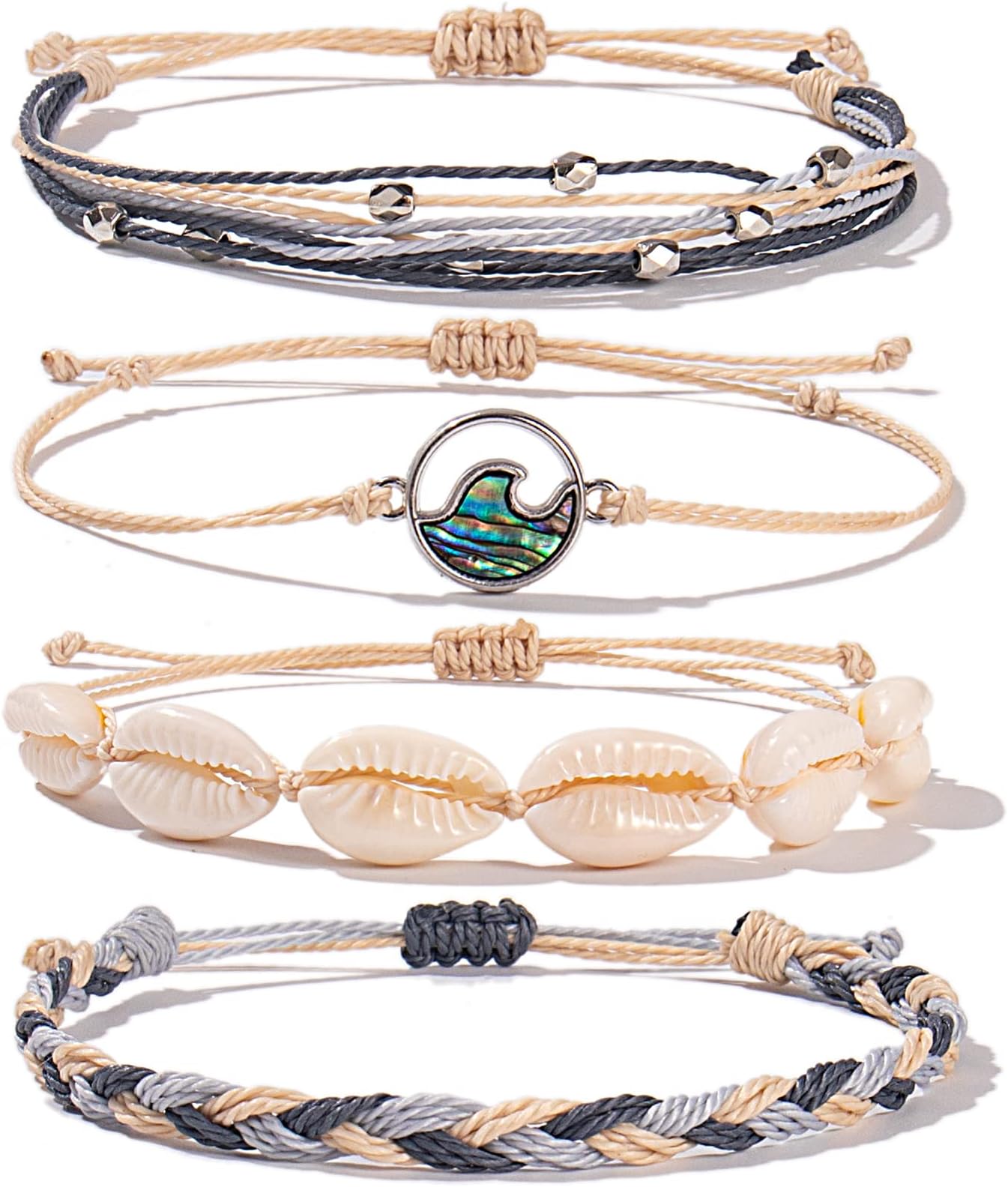 FANCY SHINYWave String Bracelets Braid Puka Shell Bead Bracelets Handmade Cute Trendy Boho Jewelry Gifts for Women
